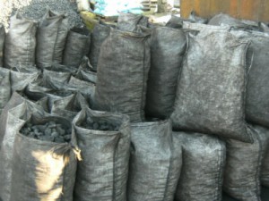 Coal sacks ready for delivery